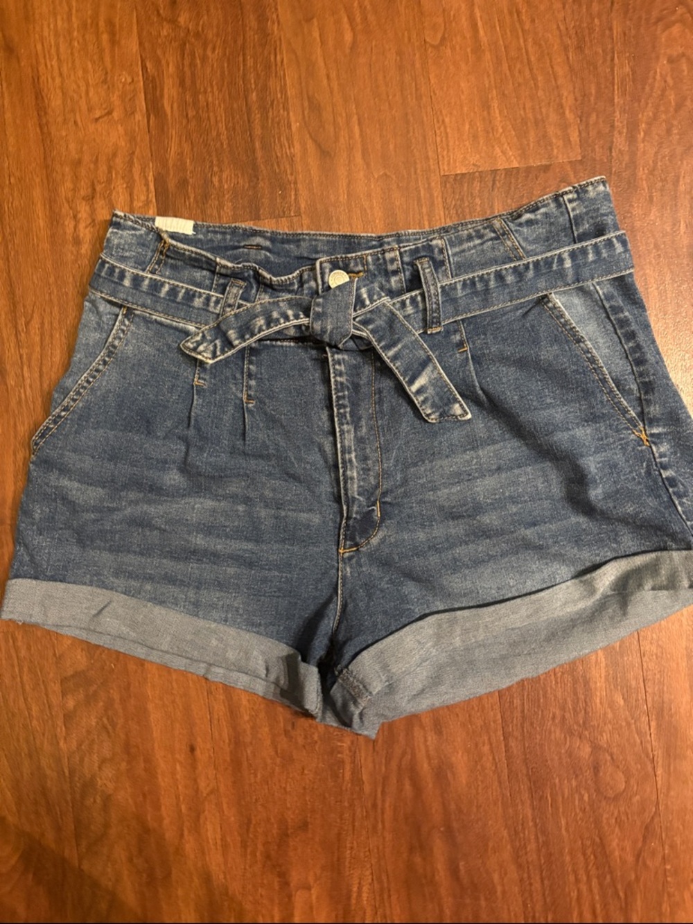 Almost Famous Denim Paperbag Waist Shorts in Blue Wash